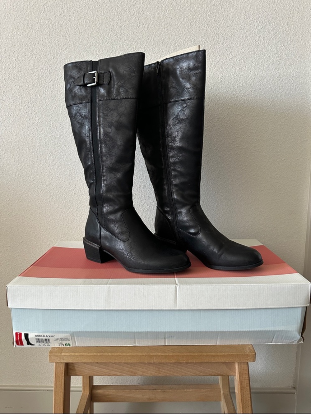 Naturalizer Black Knee-High Buckle Riding Boots Wide Calf